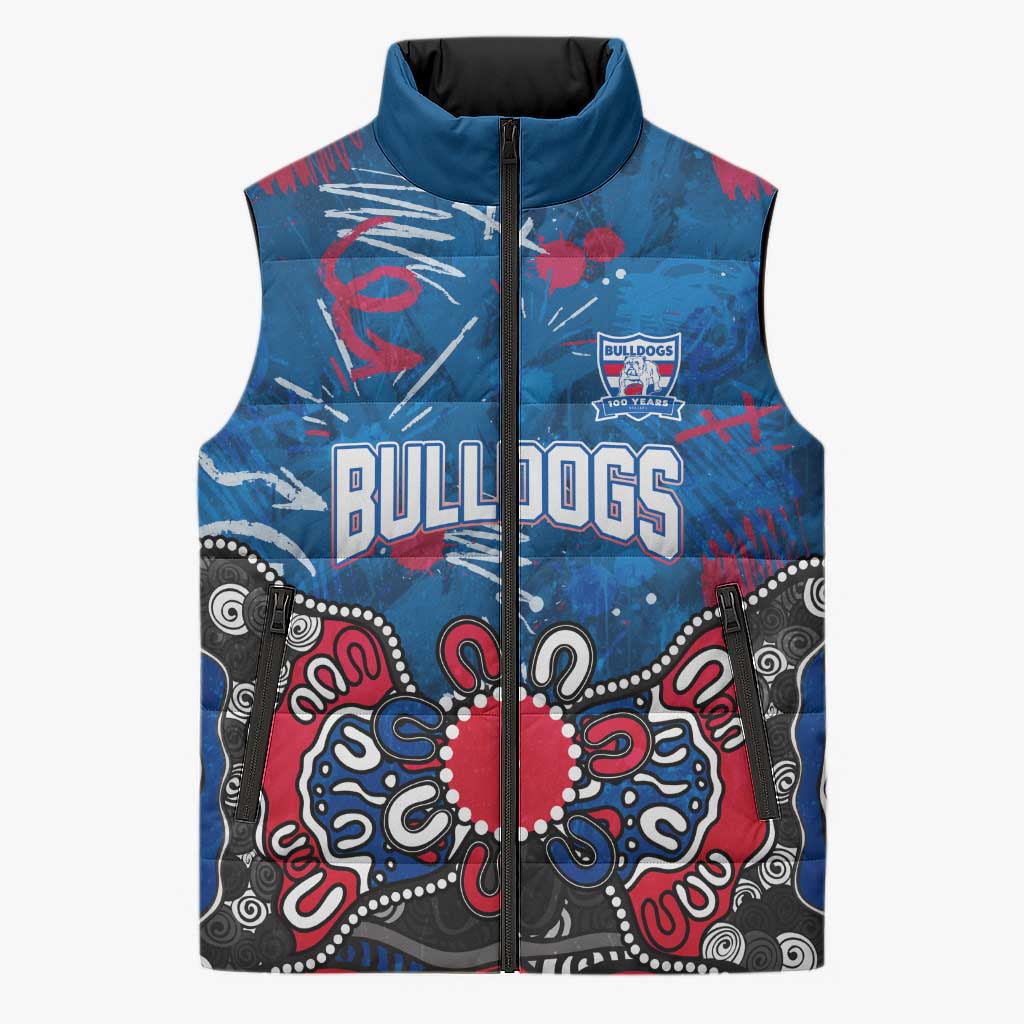 Personalized Western Bulldogs 100 Years Anniversary Sleeveless Puffer Jacket Aboriginal Dot Painting Graffiti Style