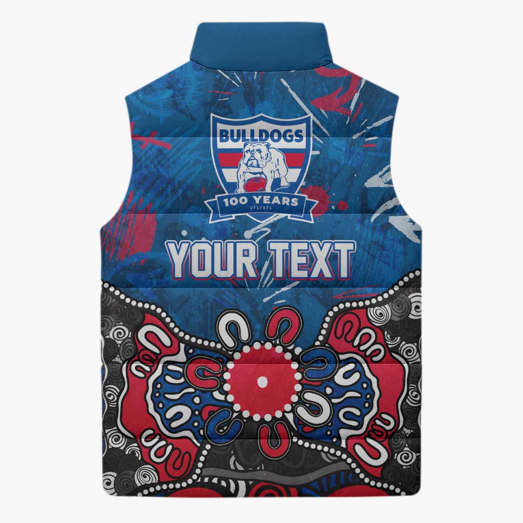 Personalized Western Bulldogs 100 Years Anniversary Sleeveless Puffer Jacket Aboriginal Dot Painting Graffiti Style