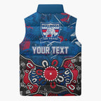Personalized Western Bulldogs 100 Years Anniversary Sleeveless Puffer Jacket Aboriginal Dot Painting Graffiti Style