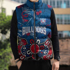 Personalized Western Bulldogs 100 Years Anniversary Sleeveless Puffer Jacket Aboriginal Dot Painting Graffiti Style