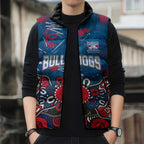 Personalized Western Bulldogs 100 Years Anniversary Sleeveless Puffer Jacket Aboriginal Dot Painting Graffiti Style