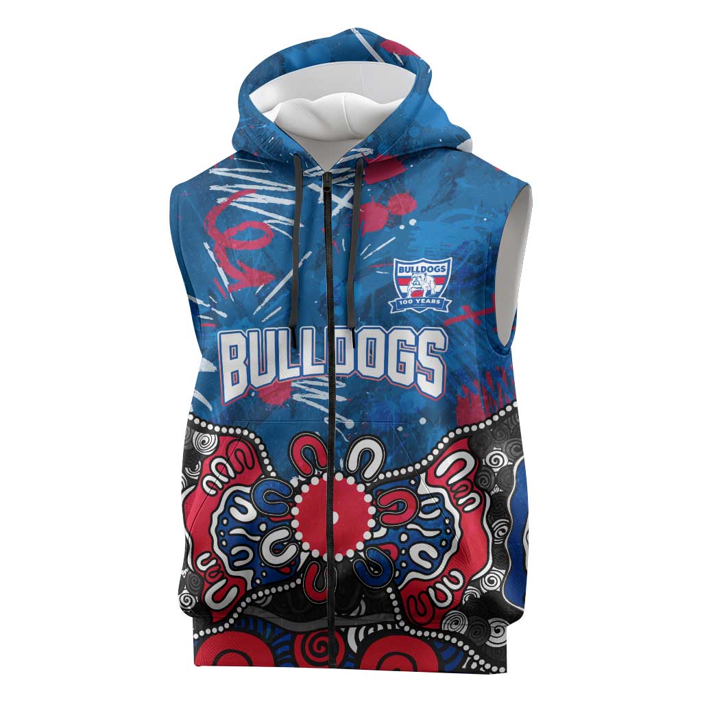 Personalized Western Bulldogs 100 Years Anniversary Sleeveless Zip Hoodie Aboriginal Dot Painting Graffiti Style