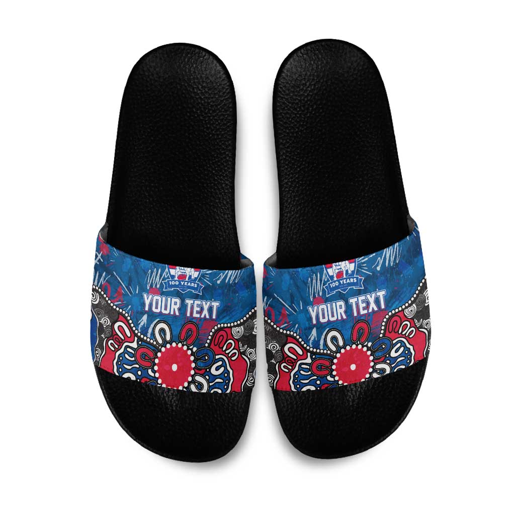 Personalized Western Bulldogs 100 Years Anniversary Slide Sandals Aboriginal Dot Painting Graffiti Style