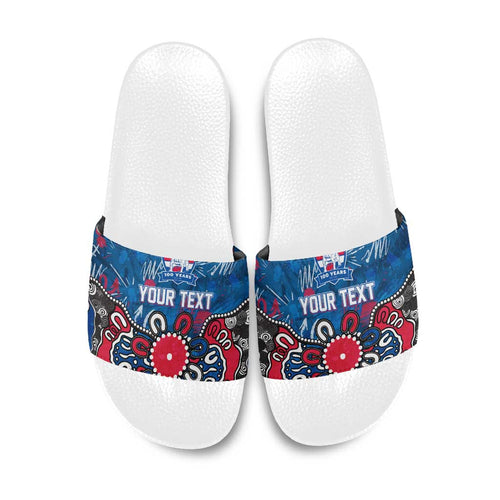Personalized Western Bulldogs 100 Years Anniversary Slide Sandals Aboriginal Dot Painting Graffiti Style