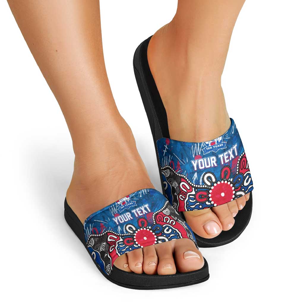 Personalized Western Bulldogs 100 Years Anniversary Slide Sandals Aboriginal Dot Painting Graffiti Style