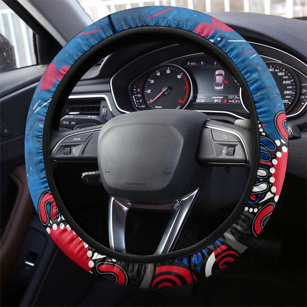 Western Bulldogs 100 Years Anniversary Steering Wheel Cover Aboriginal Dot Painting Graffiti Style