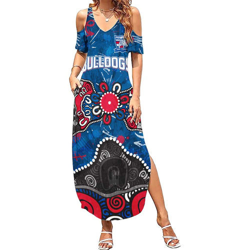 Personalized Western Bulldogs 100 Years Anniversary Summer Maxi Dress Aboriginal Dot Painting Graffiti Style