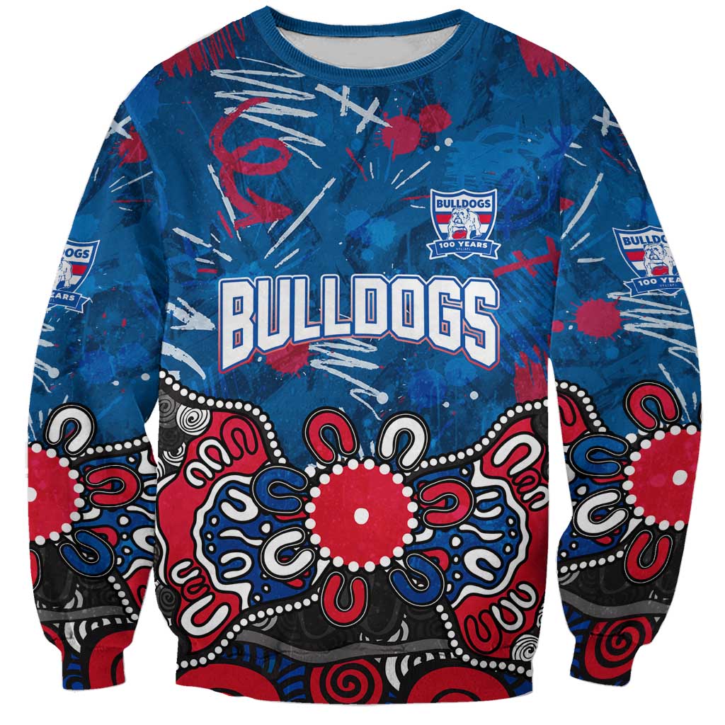 Personalized Western Bulldogs 100 Years Anniversary Sweatshirt Aboriginal Dot Painting Graffiti Style