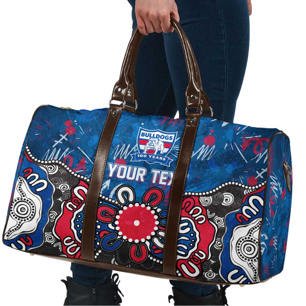Personalized Western Bulldogs 100 Years Anniversary Travel Bag Aboriginal Dot Painting Graffiti Style