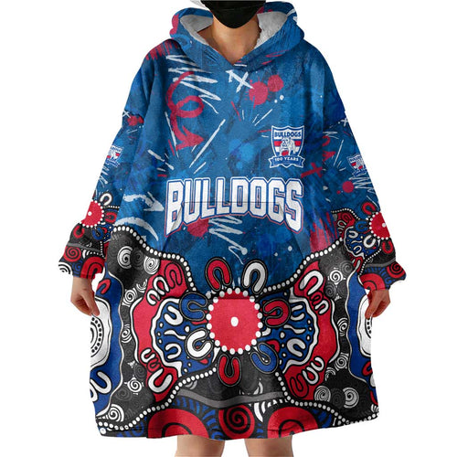 Personalized Western Bulldogs 100 Years Anniversary Wearable Blanket Hoodie Aboriginal Dot Painting Graffiti Style