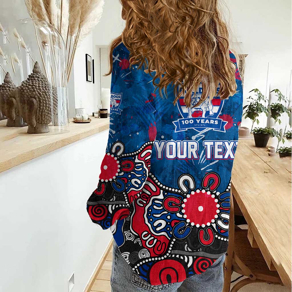 Personalized Western Bulldogs 100 Years Anniversary Women Casual Shirt Aboriginal Dot Painting Graffiti Style