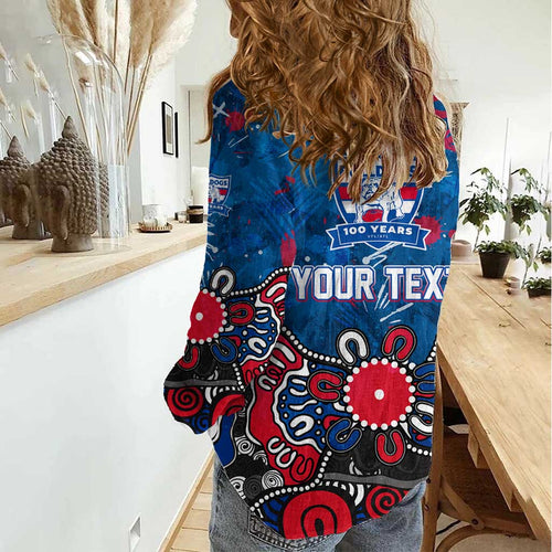 Personalized Western Bulldogs 100 Years Anniversary Women Casual Shirt Aboriginal Dot Painting Graffiti Style