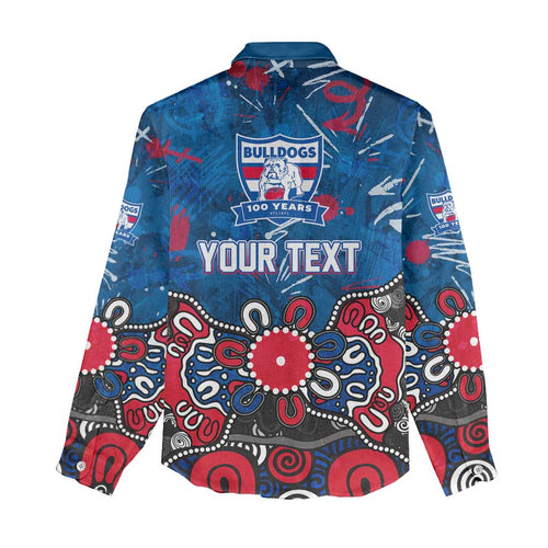 Personalized Western Bulldogs 100 Years Anniversary Women Casual Shirt Aboriginal Dot Painting Graffiti Style
