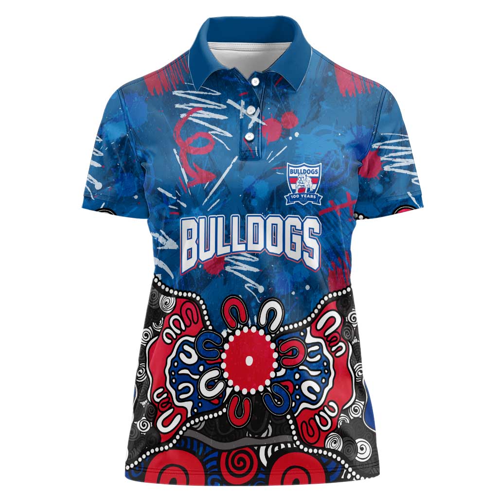 Personalized Western Bulldogs 100 Years Anniversary Women Polo Shirt Aboriginal Dot Painting Graffiti Style