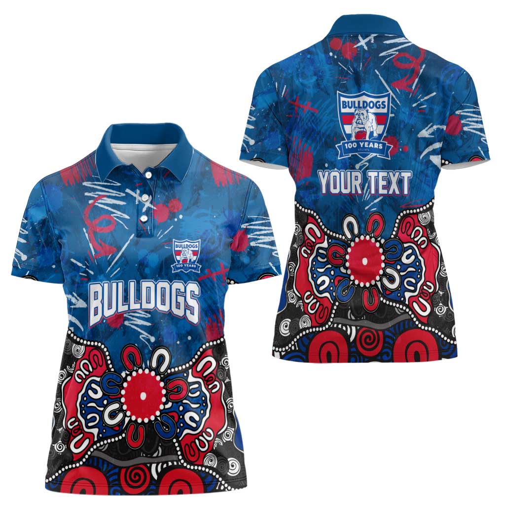 Personalized Western Bulldogs 100 Years Anniversary Women Polo Shirt Aboriginal Dot Painting Graffiti Style