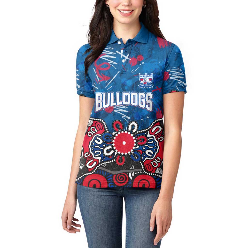 Personalized Western Bulldogs 100 Years Anniversary Women Polo Shirt Aboriginal Dot Painting Graffiti Style