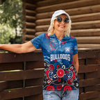 Personalized Western Bulldogs 100 Years Anniversary Women Polo Shirt Aboriginal Dot Painting Graffiti Style