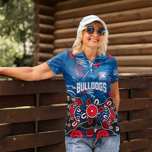 Personalized Western Bulldogs 100 Years Anniversary Women Polo Shirt Aboriginal Dot Painting Graffiti Style
