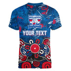 Personalized Western Bulldogs 100 Years Anniversary Women V-Neck T-Shirt Aboriginal Dot Painting Graffiti Style