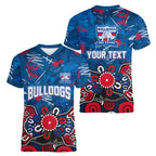 Personalized Western Bulldogs 100 Years Anniversary Women V-Neck T-Shirt Aboriginal Dot Painting Graffiti Style