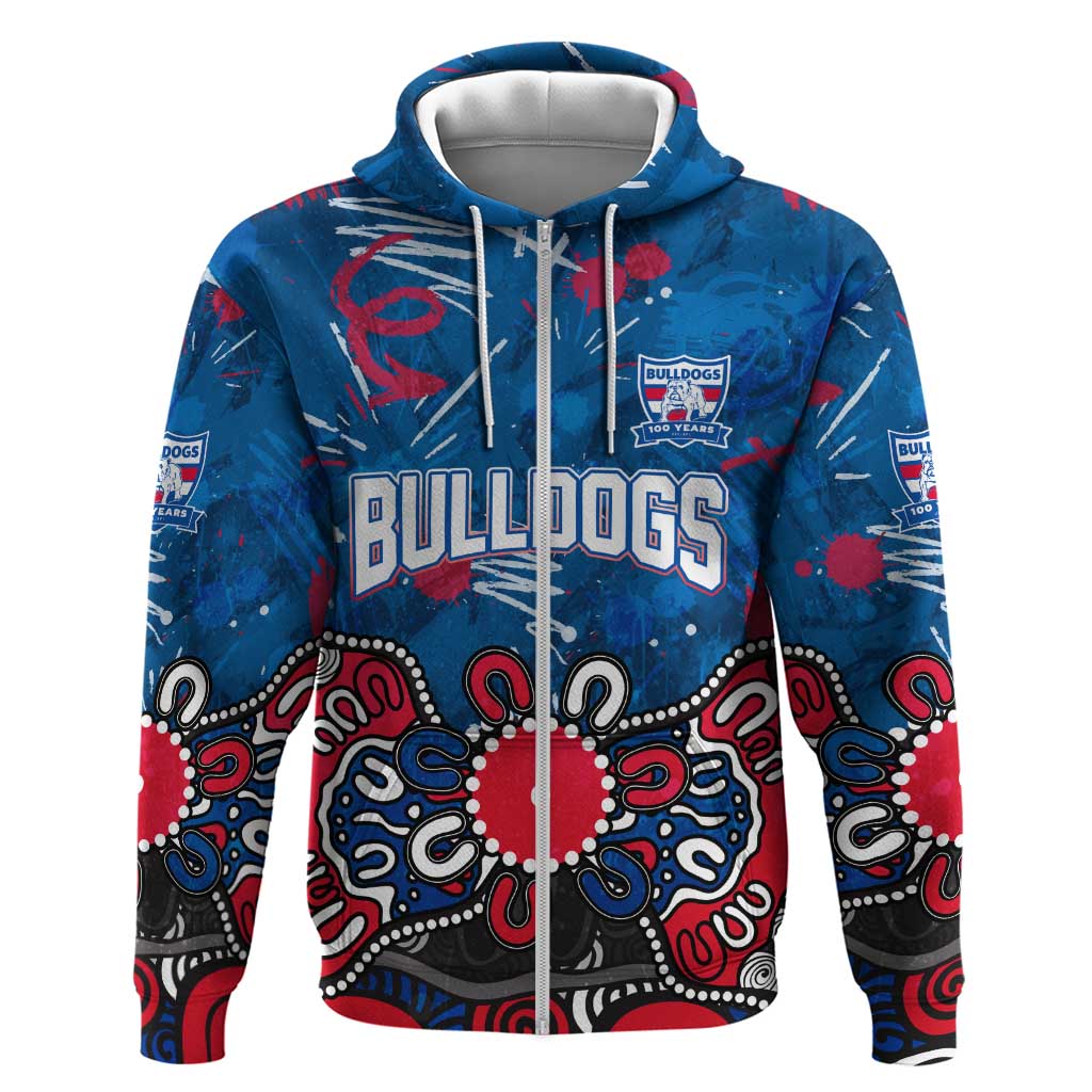 Personalized Western Bulldogs 100 Years Anniversary Zip Hoodie Aboriginal Dot Painting Graffiti Style
