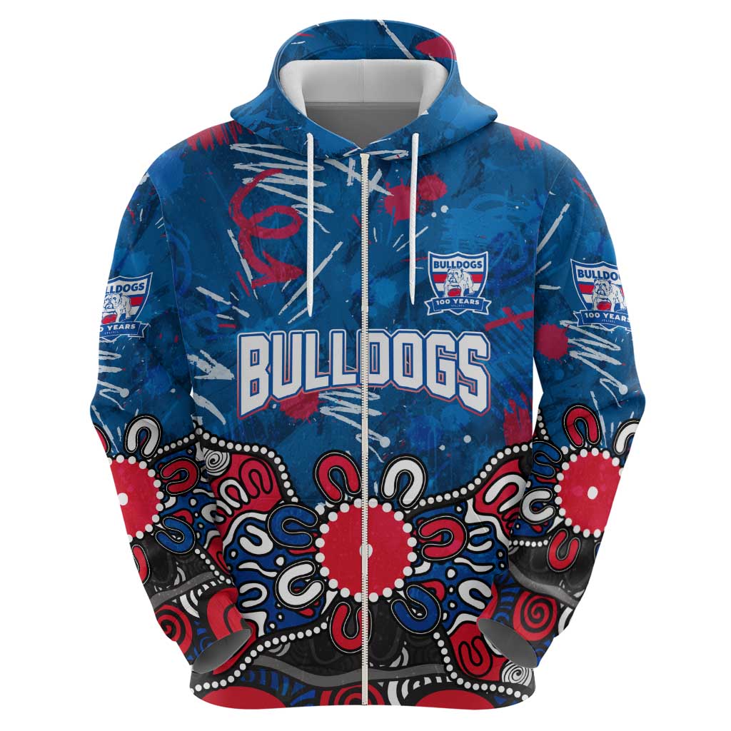 Personalized Western Bulldogs 100 Years Anniversary Zip Hoodie Aboriginal Dot Painting Graffiti Style