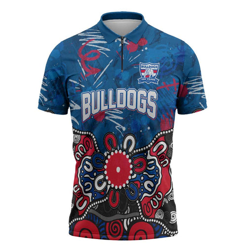 Personalized Western Bulldogs 100 Years Anniversary Zipper Polo Shirt Aboriginal Dot Painting Graffiti Style