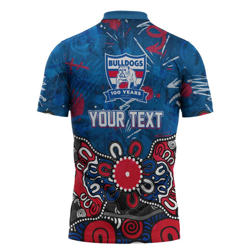 Personalized Western Bulldogs 100 Years Anniversary Zipper Polo Shirt Aboriginal Dot Painting Graffiti Style