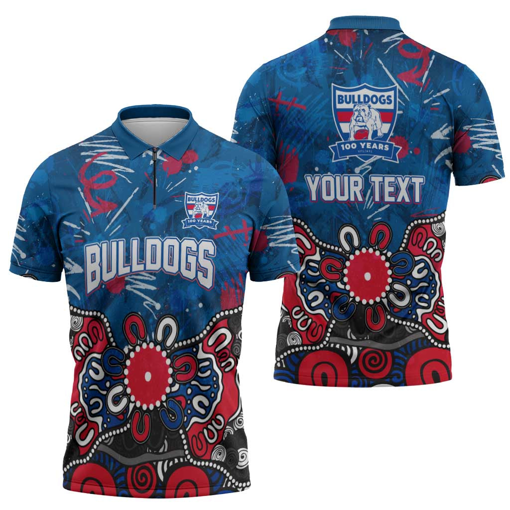 Personalized Western Bulldogs 100 Years Anniversary Zipper Polo Shirt Aboriginal Dot Painting Graffiti Style