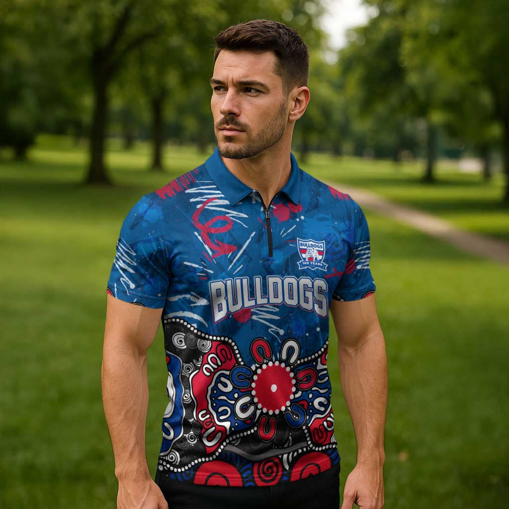 Personalized Western Bulldogs 100 Years Anniversary Zipper Polo Shirt Aboriginal Dot Painting Graffiti Style