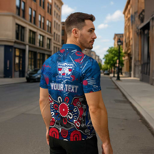 Personalized Western Bulldogs 100 Years Anniversary Zipper Polo Shirt Aboriginal Dot Painting Graffiti Style