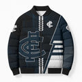 Personalized Carlton Blues Bomber Puffer Jacket Modern Geometric Sports Graphic Style