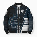 Personalized Carlton Blues Bomber Puffer Jacket Modern Geometric Sports Graphic Style