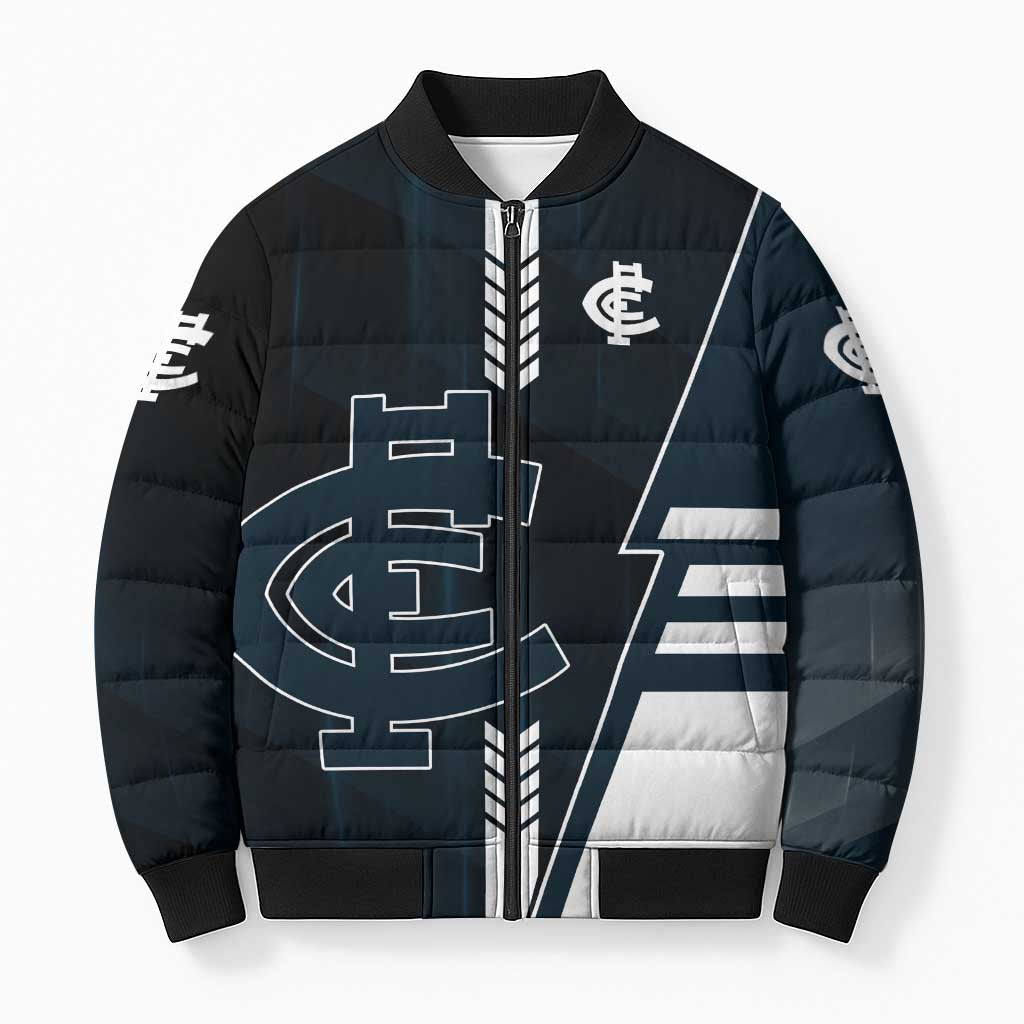 Personalized Carlton Blues Bomber Puffer Jacket Modern Geometric Sports Graphic Style