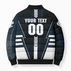 Personalized Carlton Blues Bomber Puffer Jacket Modern Geometric Sports Graphic Style