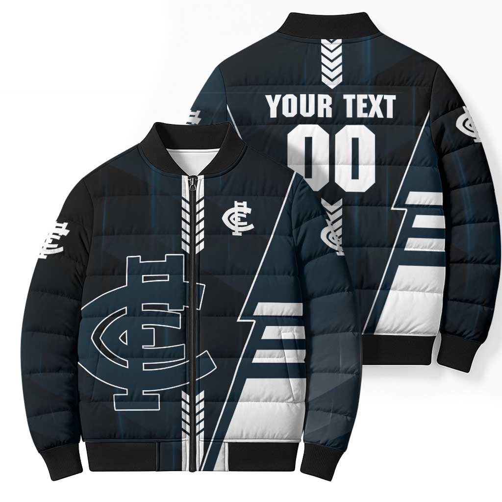 Personalized Carlton Blues Bomber Puffer Jacket Modern Geometric Sports Graphic Style