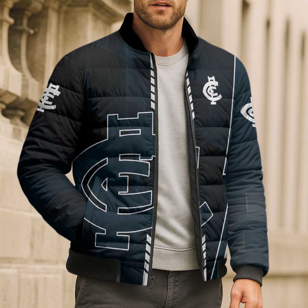 Personalized Carlton Blues Bomber Puffer Jacket Modern Geometric Sports Graphic Style