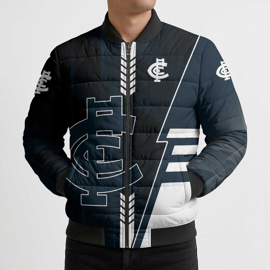 Personalized Carlton Blues Bomber Puffer Jacket Modern Geometric Sports Graphic Style