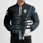 Personalized Carlton Blues Bomber Puffer Jacket Modern Geometric Sports Graphic Style
