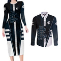 Personalized Carlton Blues Couples Matching Long Sleeve Bodycon Dress and Long Sleeve Button Shirt Modern Geometric Sports Graphic Style