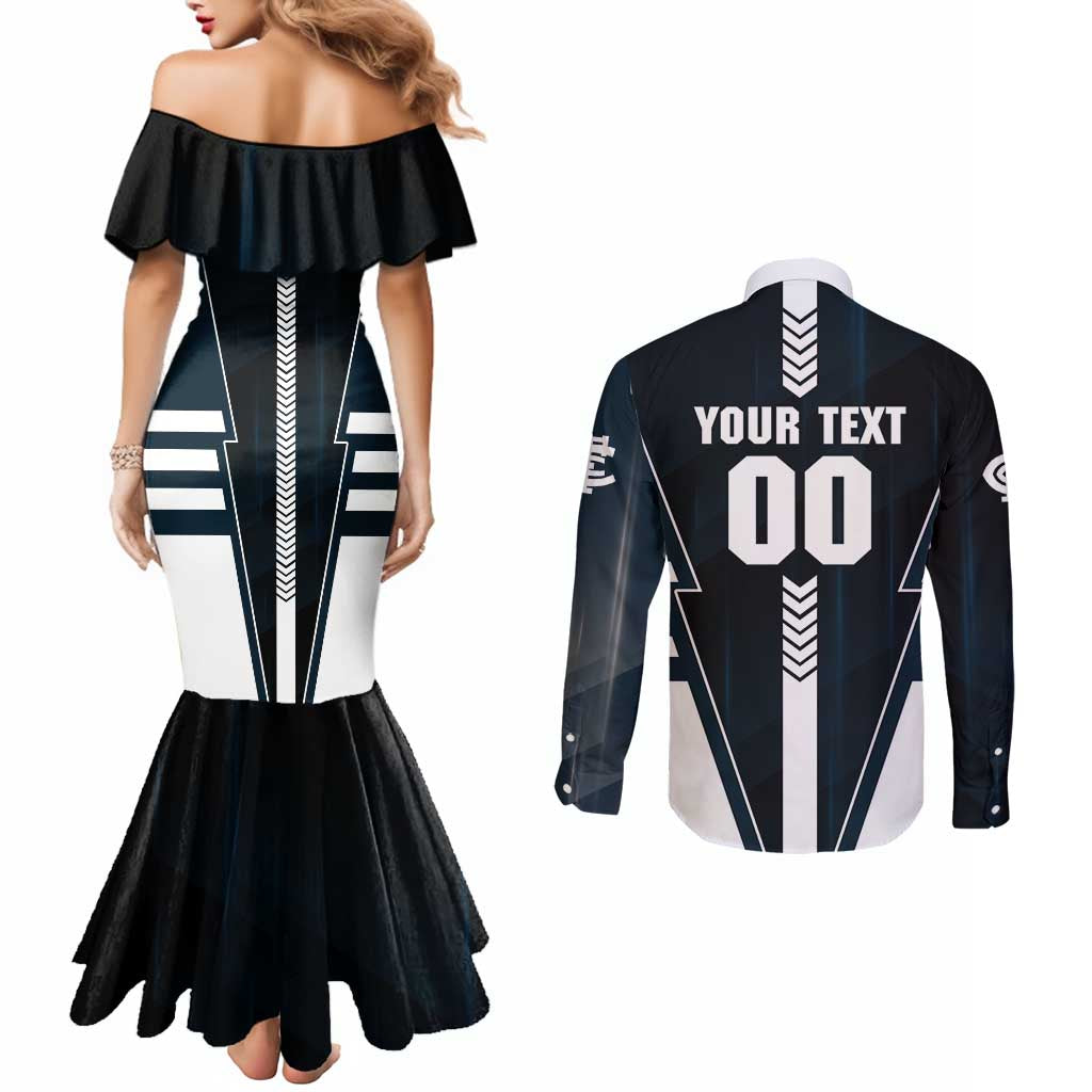Personalized Carlton Blues Couples Matching Mermaid Dress and Long Sleeve Button Shirt Modern Geometric Sports Graphic Style