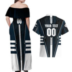 Personalized Carlton Blues Couples Matching Off Shoulder Maxi Dress and Hawaiian Shirt Modern Geometric Sports Graphic Style