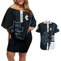 Personalized Carlton Blues Couples Matching Off Shoulder Short Dress and Hawaiian Shirt Modern Geometric Sports Graphic Style