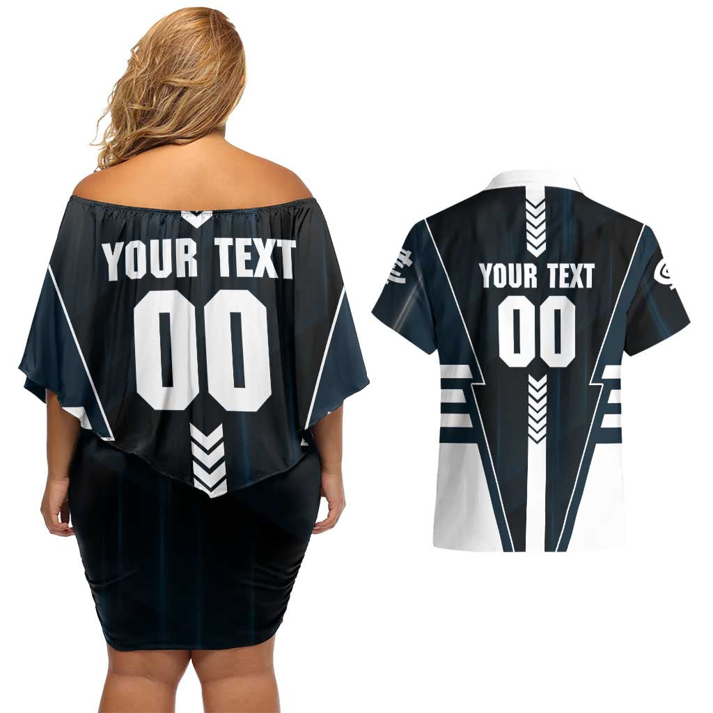 Personalized Carlton Blues Couples Matching Off Shoulder Short Dress and Hawaiian Shirt Modern Geometric Sports Graphic Style