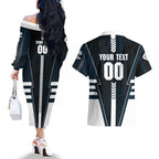 Personalized Carlton Blues Couples Matching Off The Shoulder Long Sleeve Dress and Hawaiian Shirt Modern Geometric Sports Graphic Style
