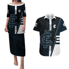 Personalized Carlton Blues Couples Matching Puletasi and Hawaiian Shirt Modern Geometric Sports Graphic Style