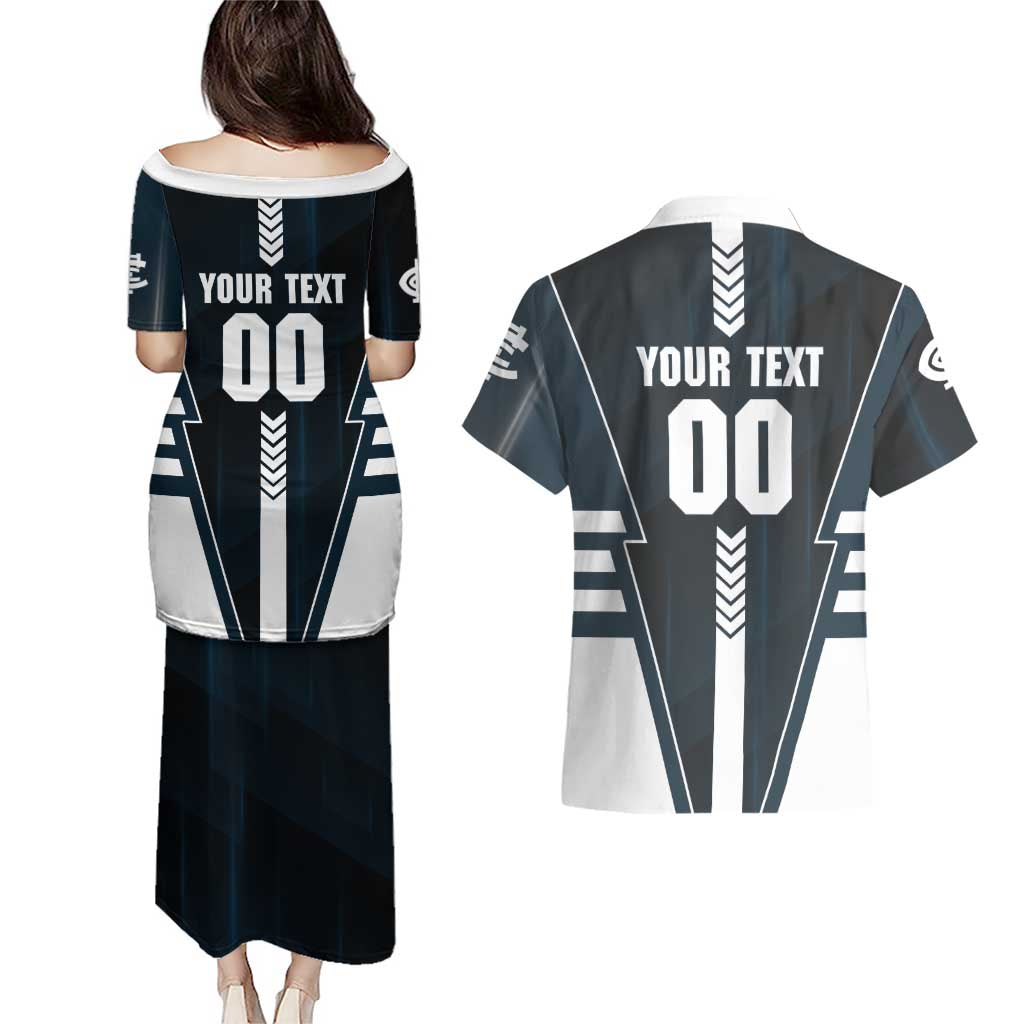 Personalized Carlton Blues Couples Matching Puletasi and Hawaiian Shirt Modern Geometric Sports Graphic Style