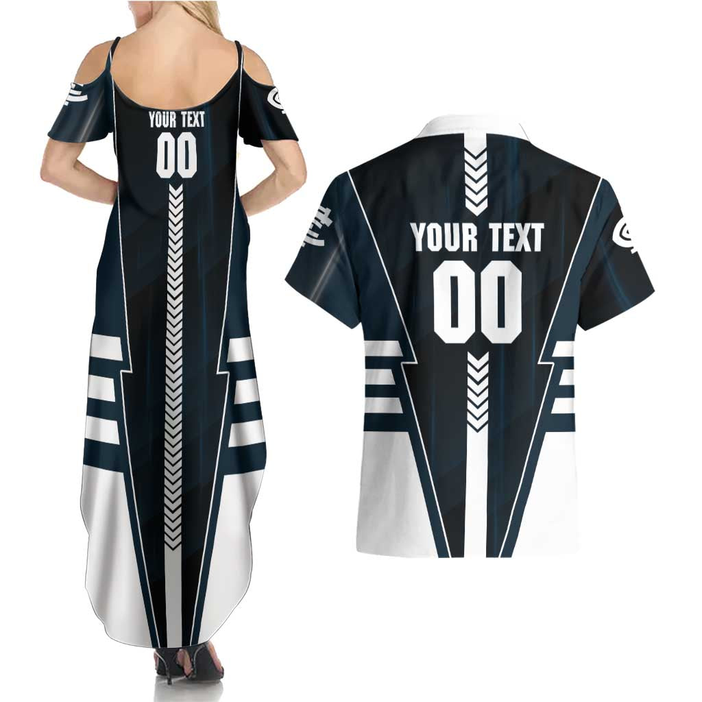 Personalized Carlton Blues Couples Matching Summer Maxi Dress and Hawaiian Shirt Modern Geometric Sports Graphic Style