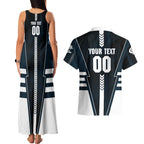 Personalized Carlton Blues Couples Matching Tank Maxi Dress and Hawaiian Shirt Modern Geometric Sports Graphic Style