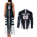 Personalized Carlton Blues Couples Matching Tank Maxi Dress and Long Sleeve Button Shirt Modern Geometric Sports Graphic Style